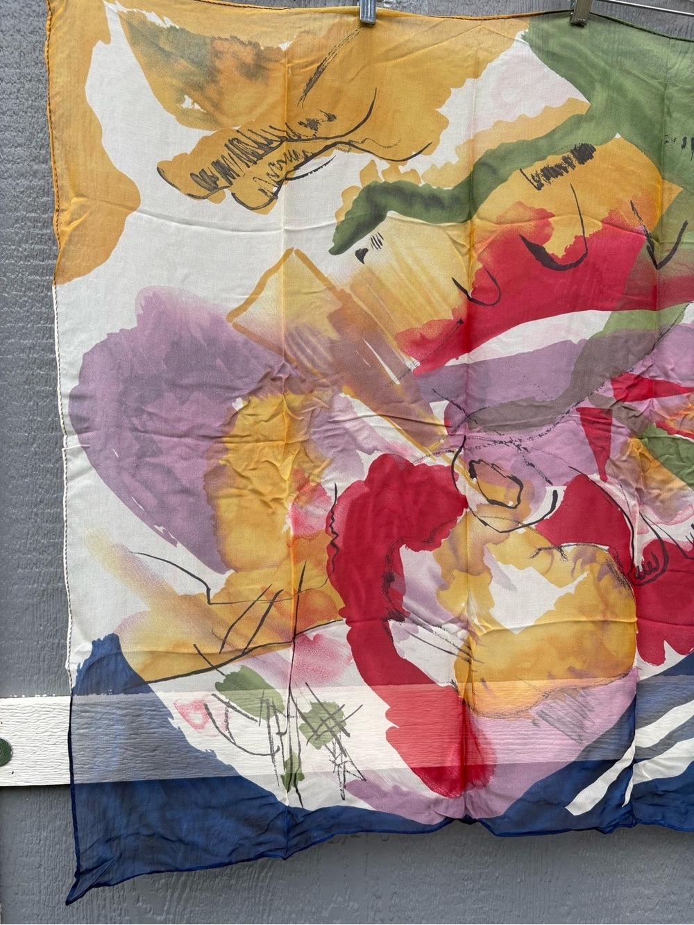 Guggenheim Museum Colorful Artist Abstract Watercolor Floral Silk Wrap Scarf - Picture 3 of 13